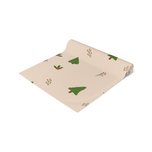 Beige Holiday Table Runner - Holly & Evergreen Trees