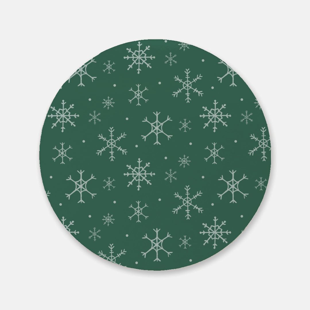 Round Green Cork Back Coaster - Snowflakes