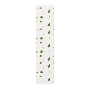 White Holiday Table Runner - Holly & Evergreen Trees