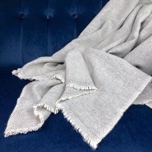 Gray Herringbone Cashmere Throw