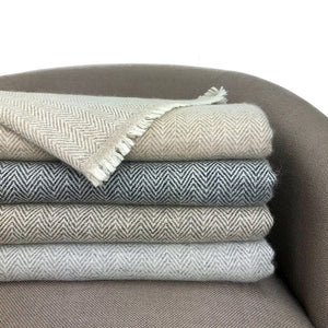 Gray Herringbone Cashmere Throw