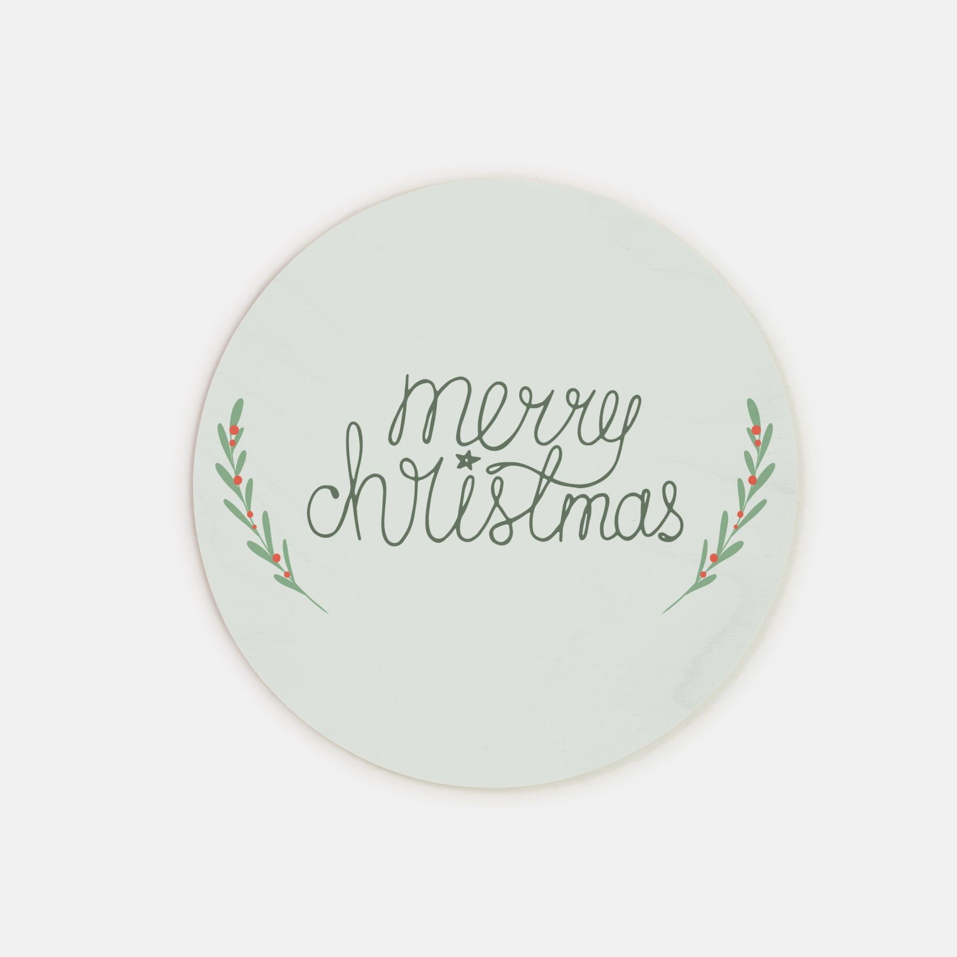 8" Round Green Wood Sign - Merry Christmas