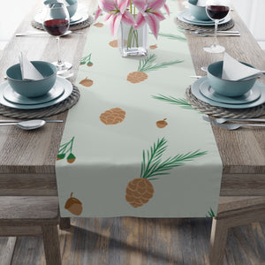 Green Holiday Table Runner - Pinecones