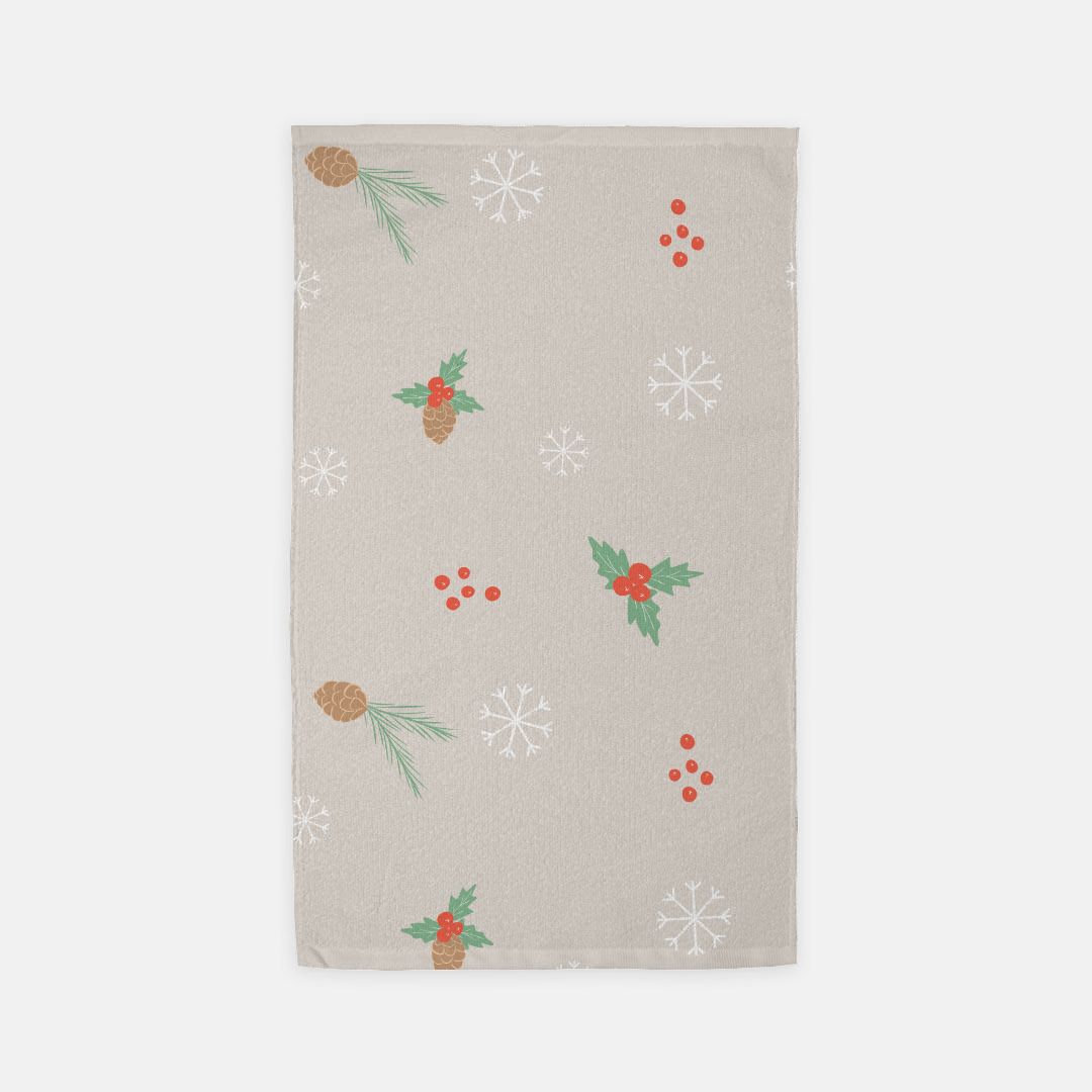 Holiday Hand Towel - Pinecones & Snowflakes
