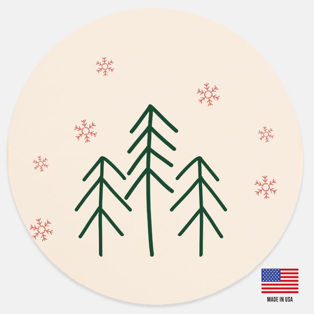 12" Round Wood Sign - Evergreen Trees & Snowflakes