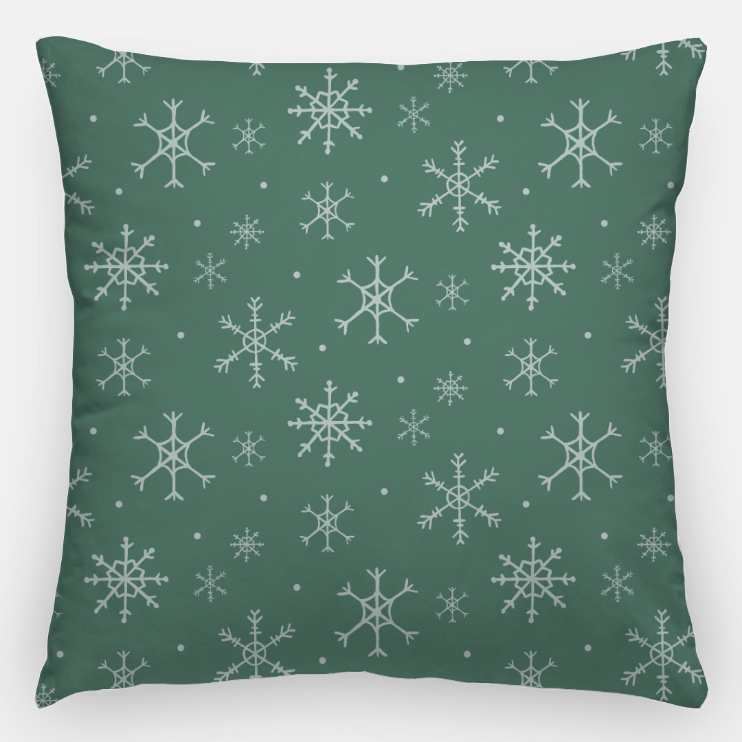 24x24 Green Holiday Polyester Pillowcase - Snowflakes