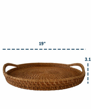 Round Wicker Serving Trays with Handles - 19"