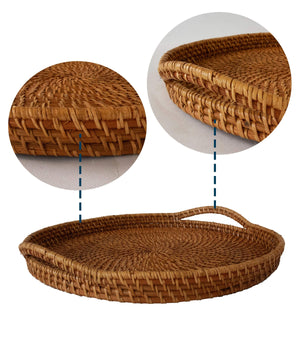 Round Wicker Serving Trays with Handles - 19"