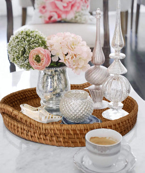 Round Wicker Serving Trays with Handles - 19"