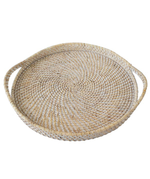 Round Wicker Serving Trays with Handles - 19"