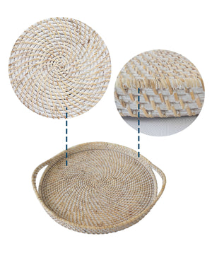 Round Wicker Serving Trays with Handles - 19"