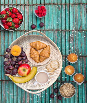 Round Wicker Serving Trays with Handles - 19"