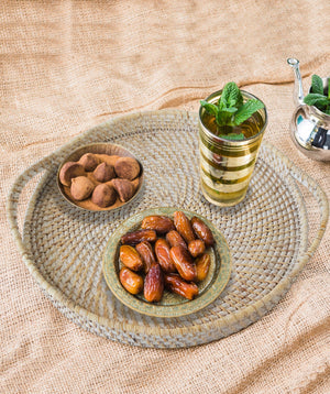 Round Wicker Serving Trays with Handles - 19"