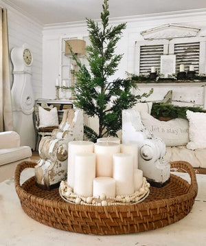 Round Wicker Serving Trays with Handles - 19"