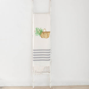 Market Flower Basket Watercolor Throw Blanket