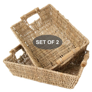 Wicker Storage Baskets with Handles | Kitchen Storage Organizer Toilet Tank Bin (Set 2)