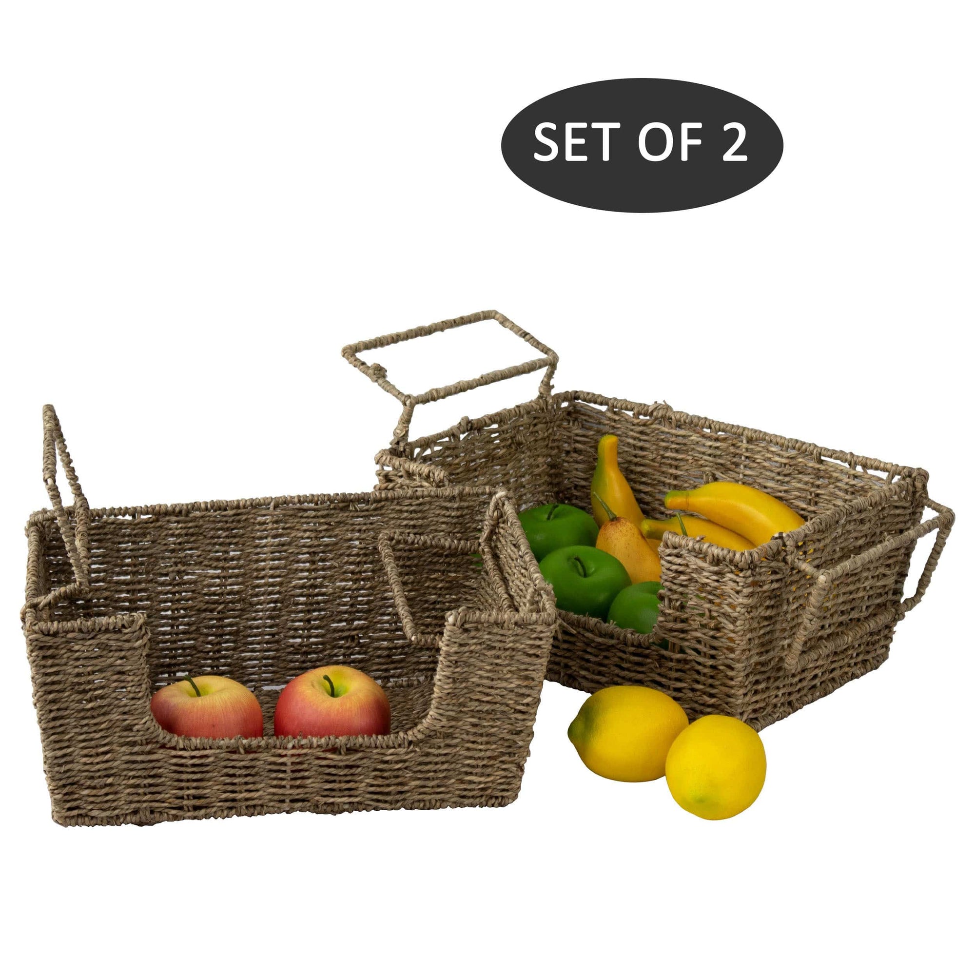 Wicker Stacking Storage Basket Bins - Set of 2