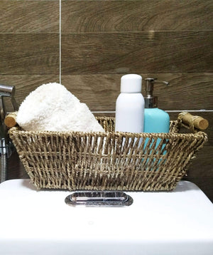 Wicker Storage Baskets with Handles | Kitchen Storage Organizer Toilet Tank Bin (Set 2)