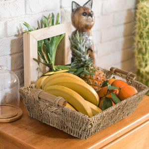 Wicker Storage Baskets with Handles | Kitchen Storage Organizer Toilet Tank Bin (Set 2)