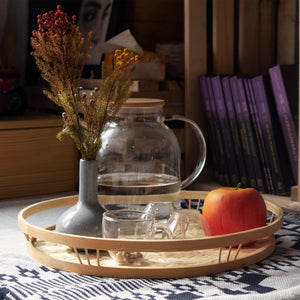 Bamboo Wicker Round Serving Trays with Handles