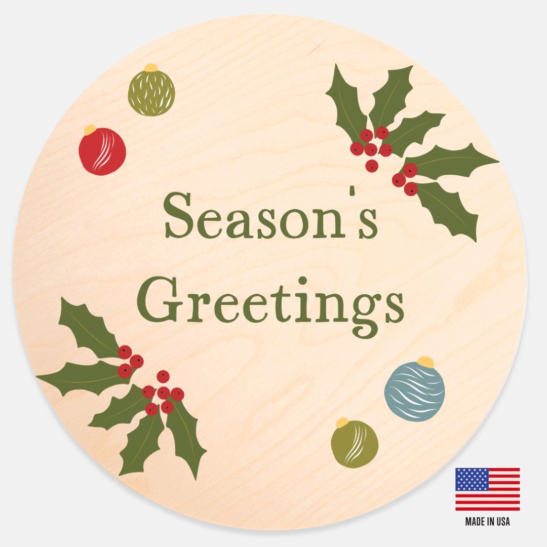 12" Round Wood Sign - Season's Greetings
