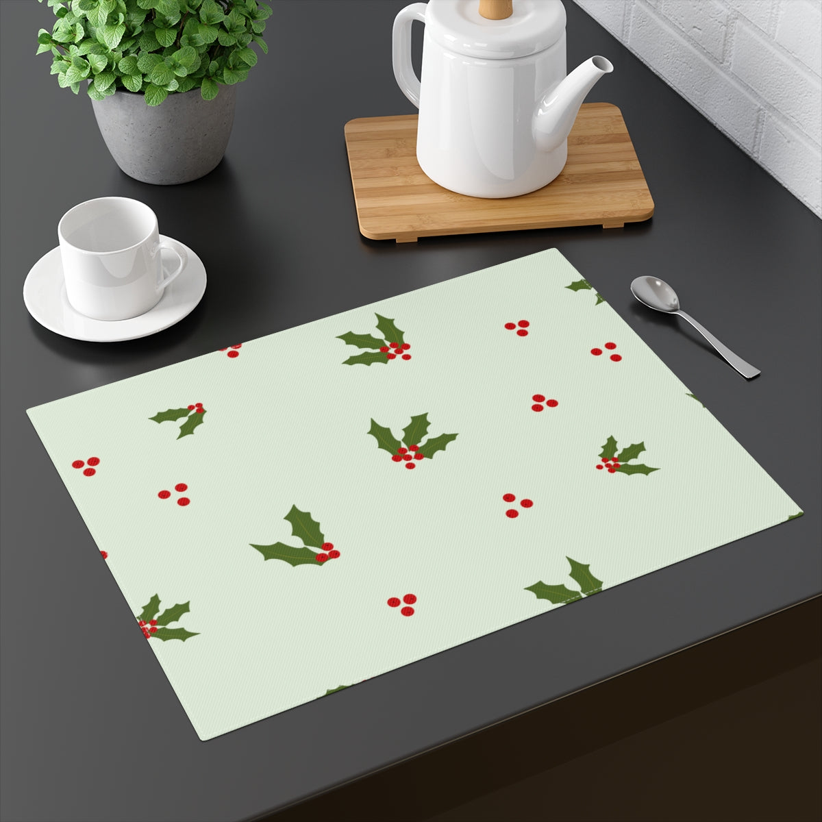 Holiday Table Placemat - Red & Green Holly