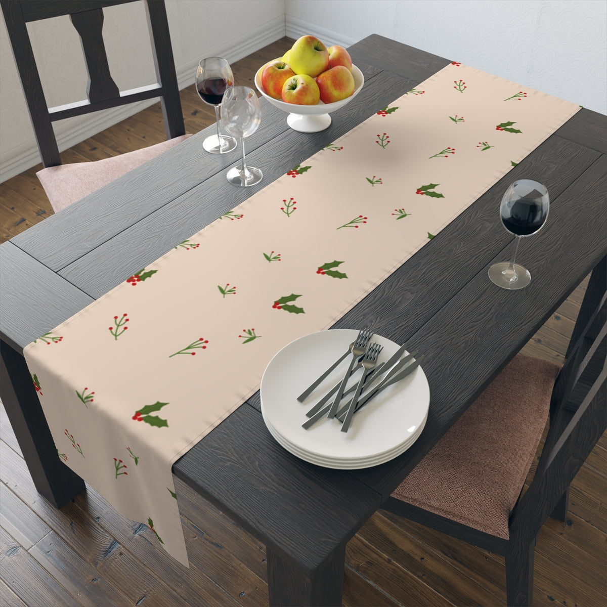 Beige Holiday Table Runner - Holly
