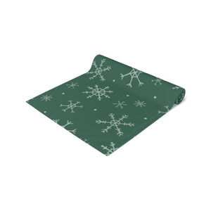 Green Holiday Table Runner - Snowflakes