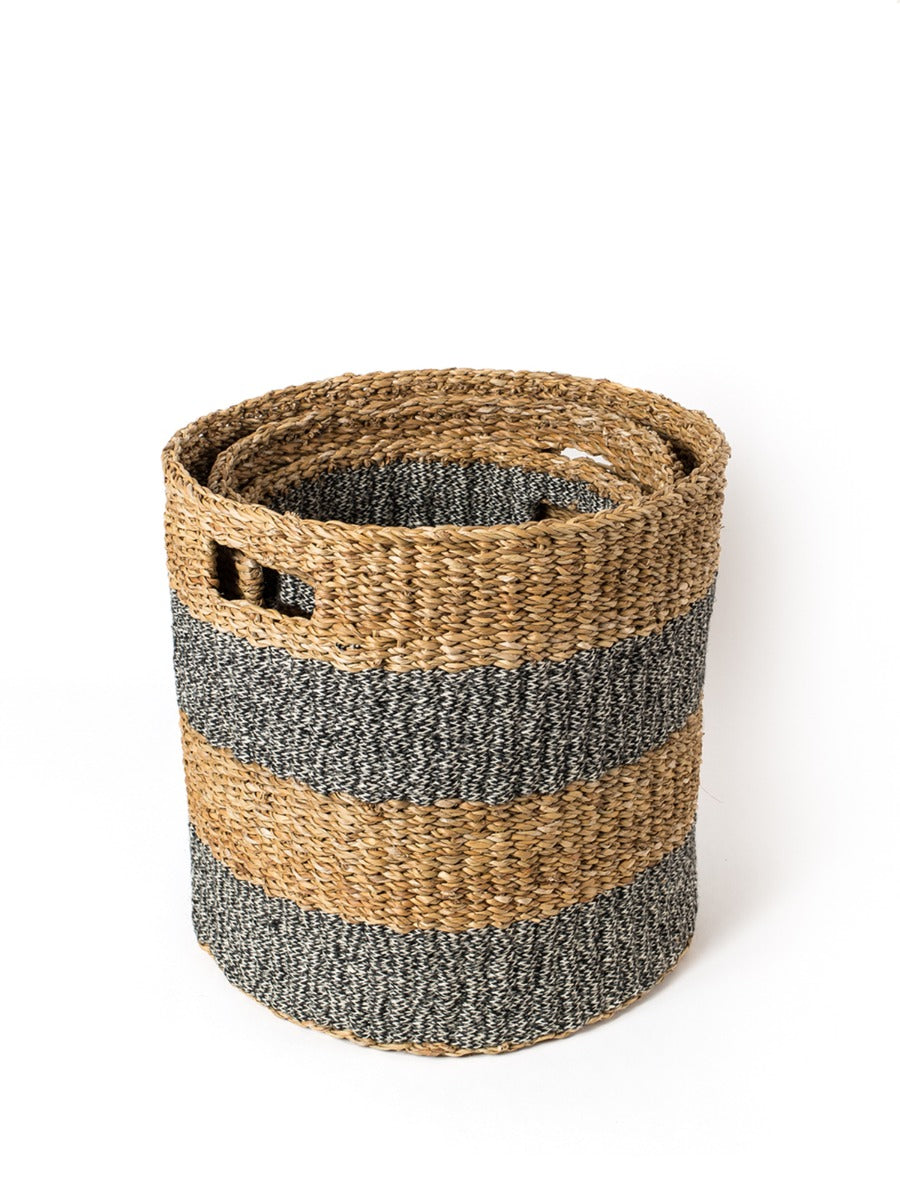 Black Savar Hamper Baskets with Handle - Set of 3