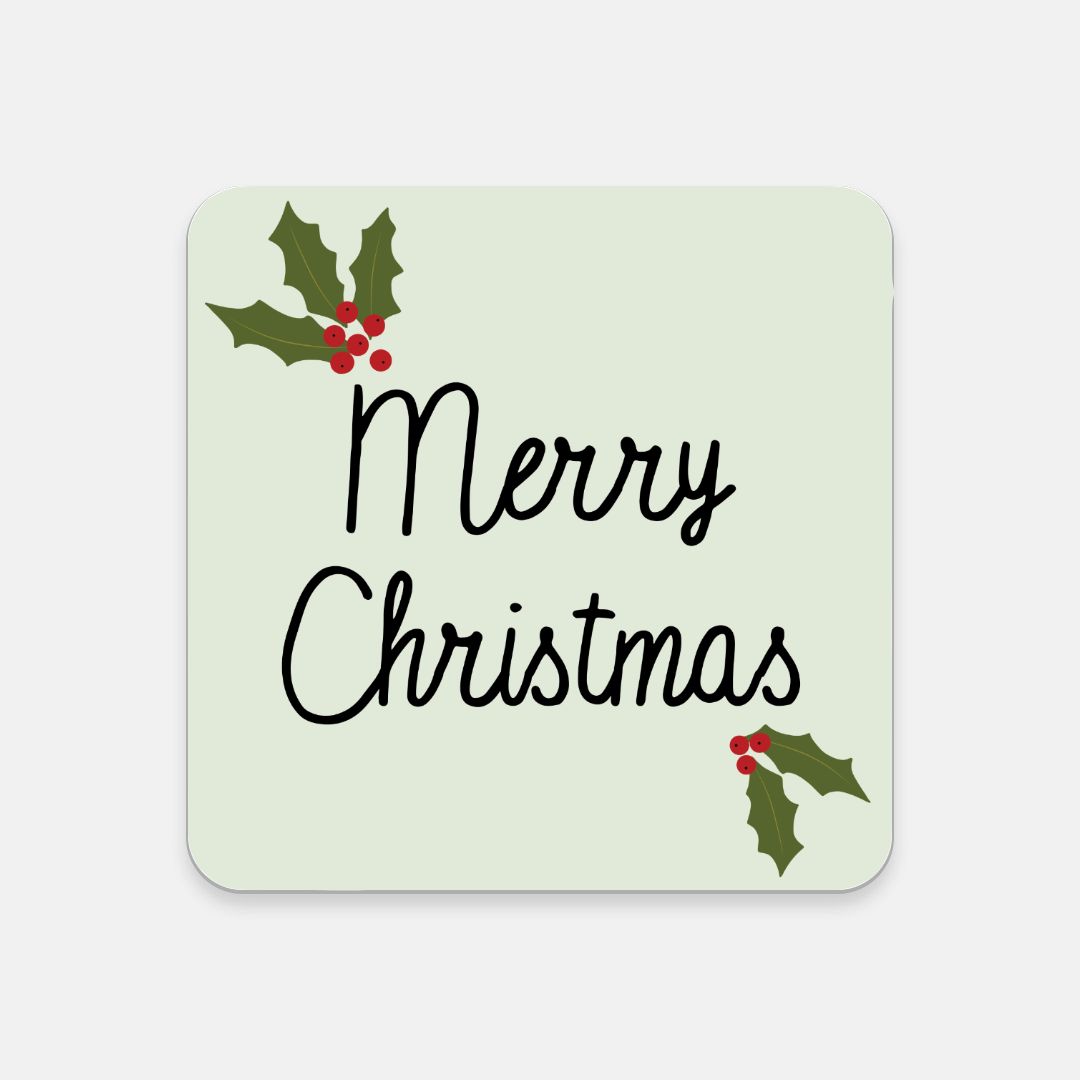 Cork Back Coaster - Holly Merry Christmas