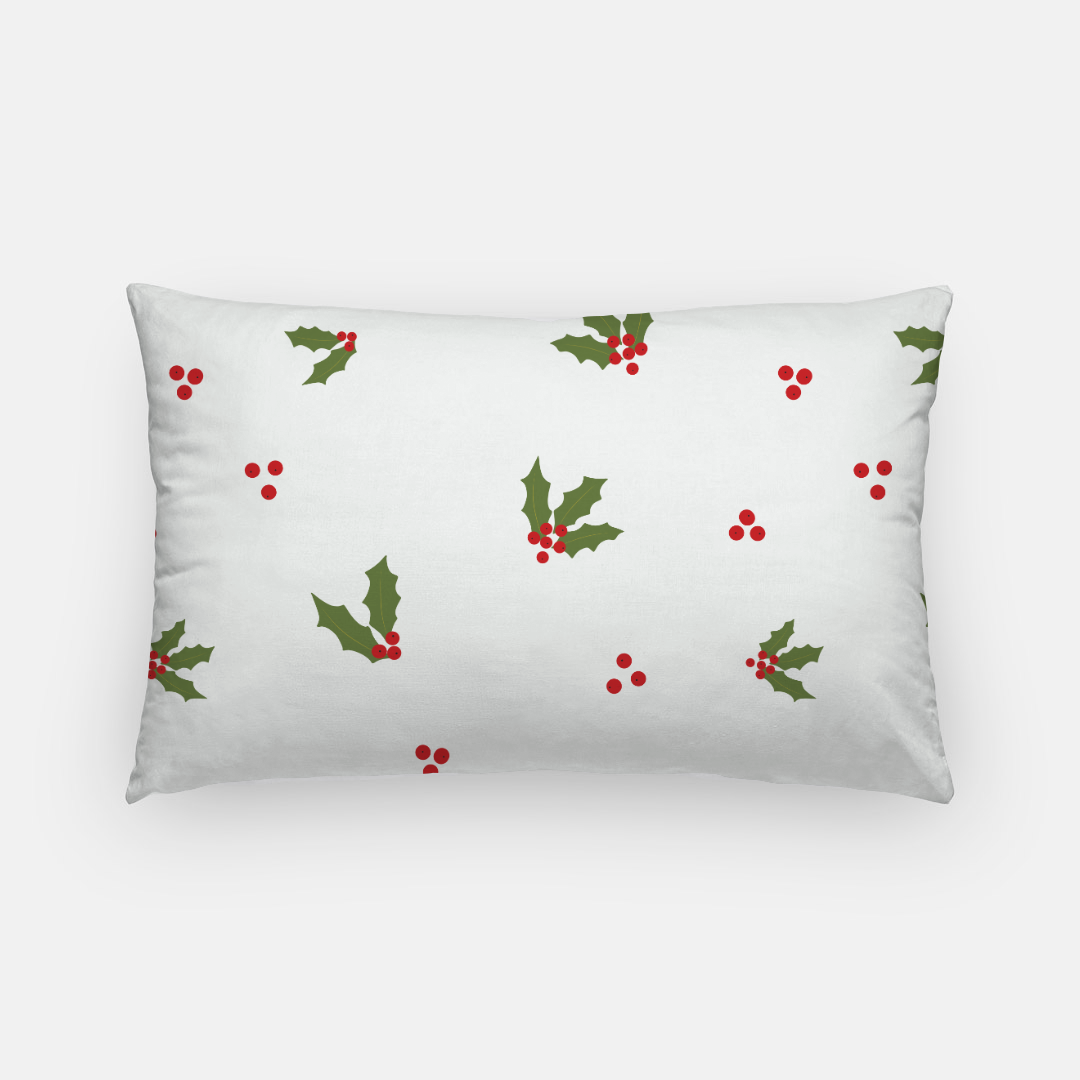White Holiday Lumbar Pillowcase - Red & Green Holly