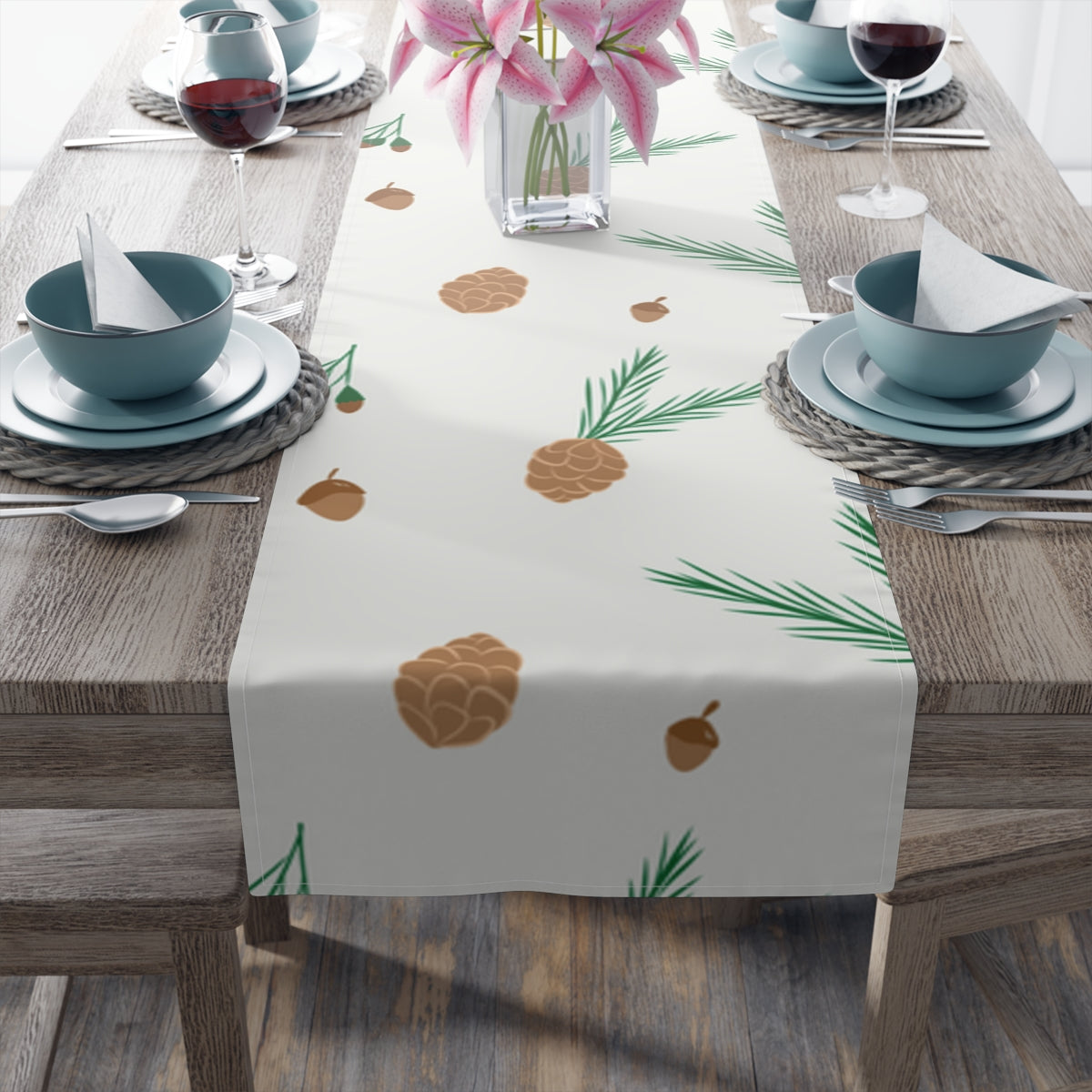 Holiday Table Runner - Pinecones & Acorns