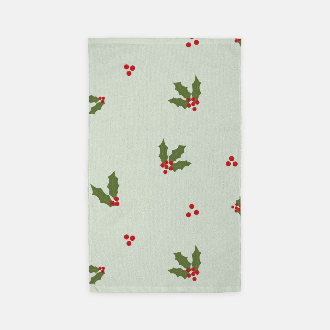 Holiday Hand Towel - Red & Green Holly