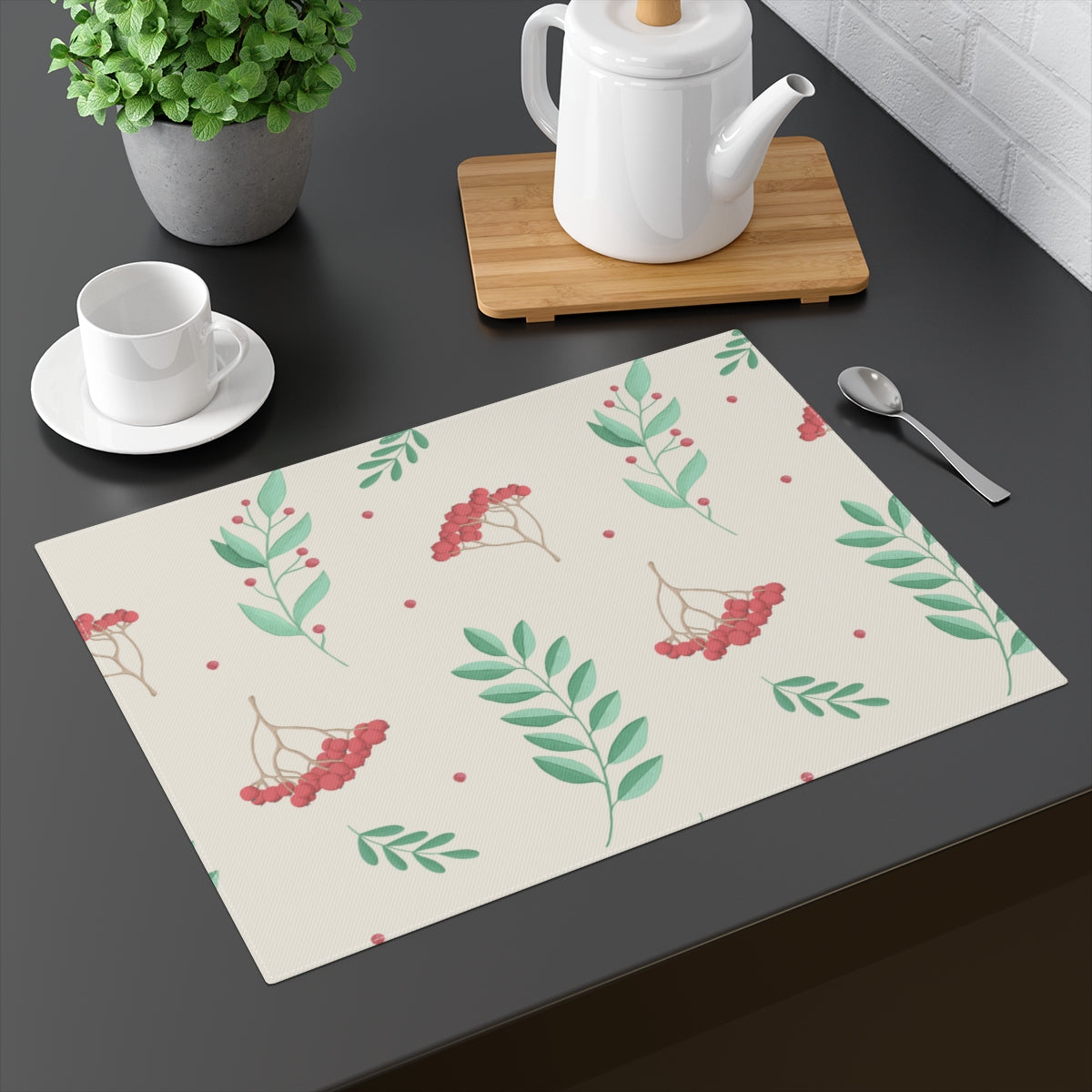 Holiday Table Placemat - Red & Green Hollys