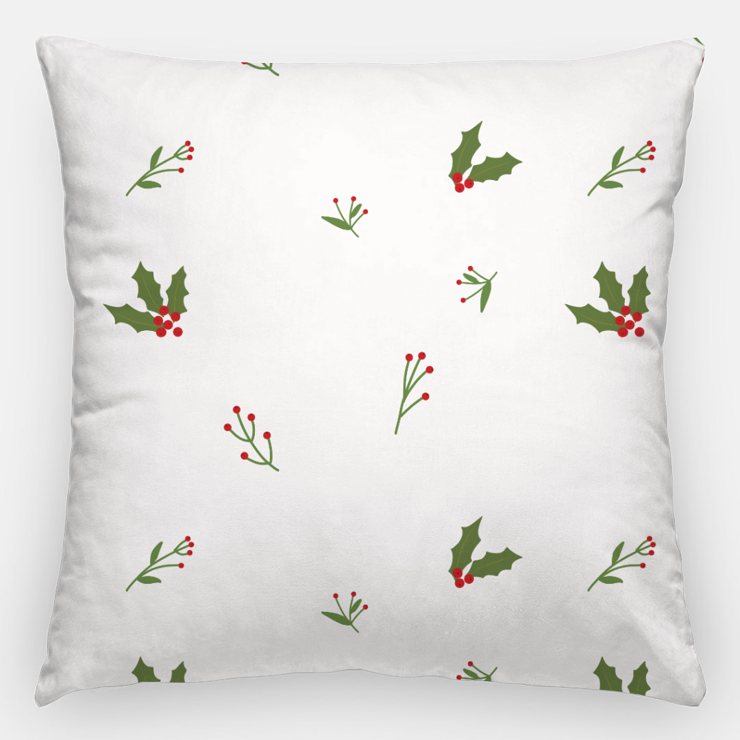 24x24 White Holiday Polyester Pillow - Holly