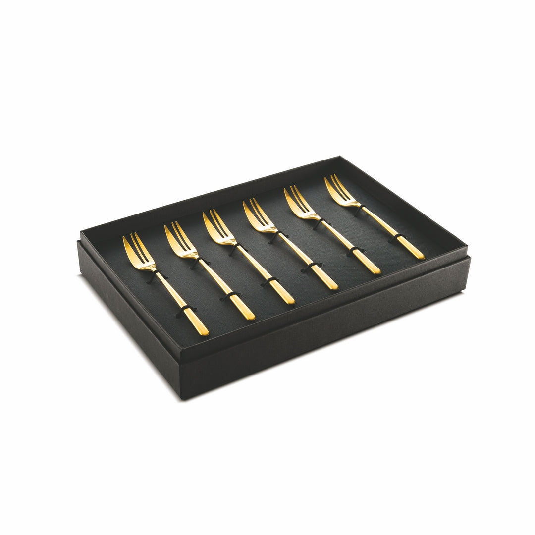 6 Piece Cake Fork Set - Linea Ice Oro