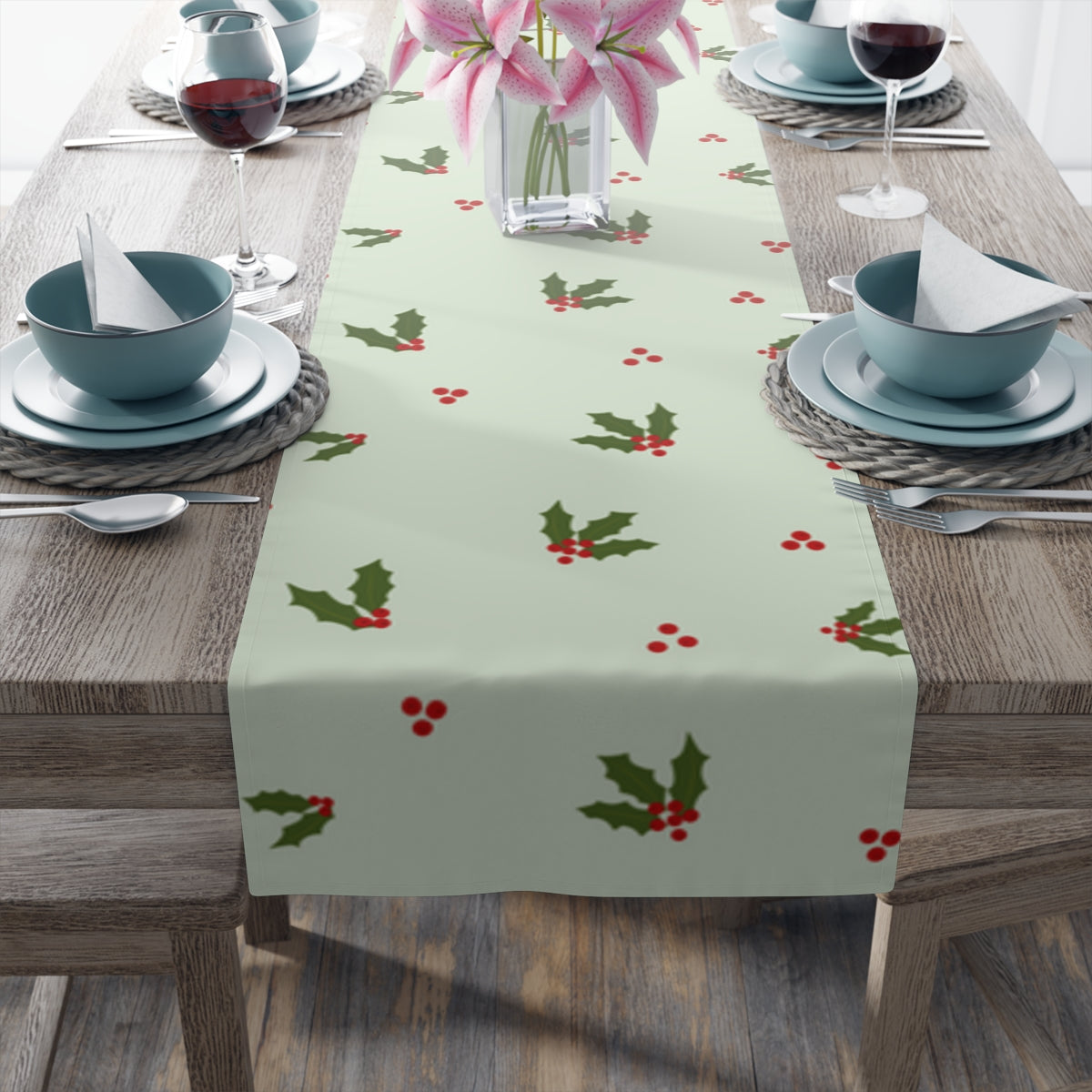 Green Holiday Table Runner - Holly