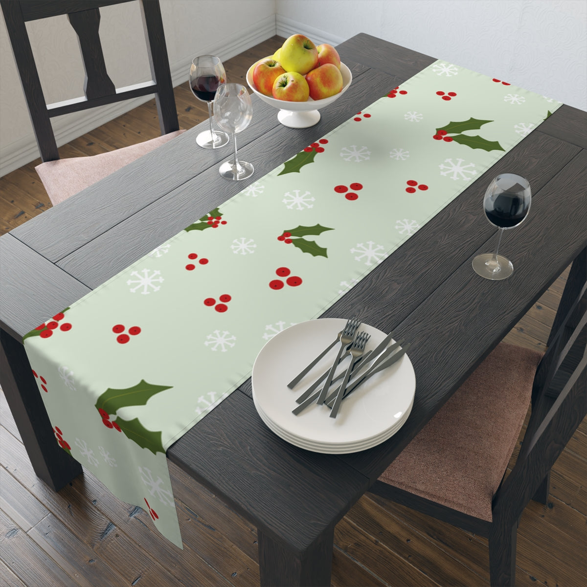 Holiday Table Runner - Holly & Snowflakes