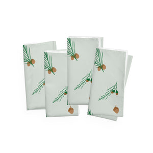 Green Holiday Napkins - Pinecones & Acorns