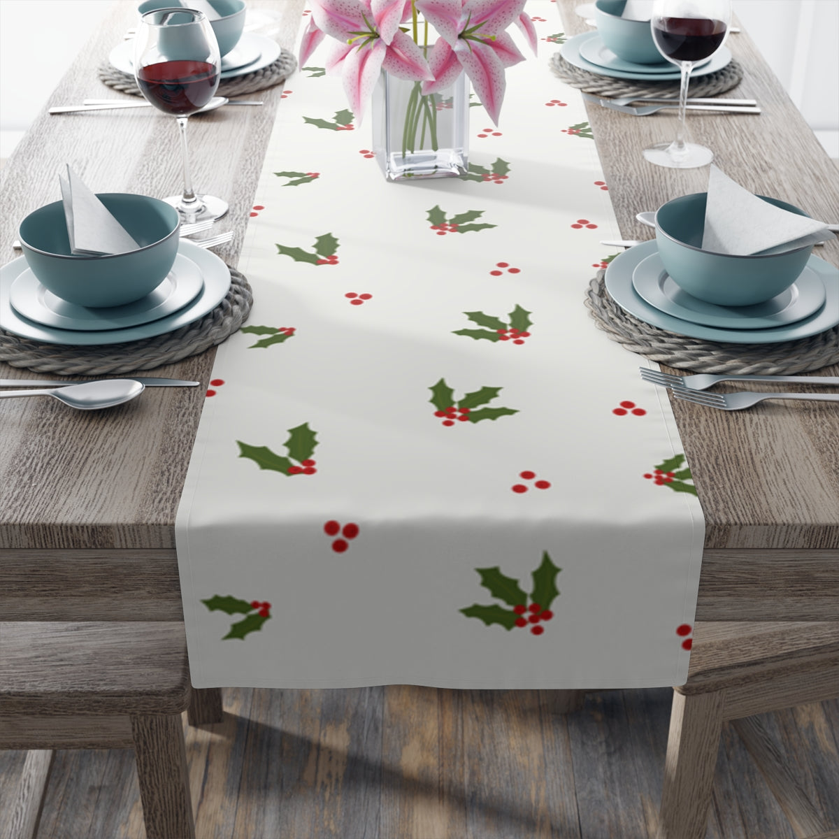 Holiday Table Runner - Red & Green Holly