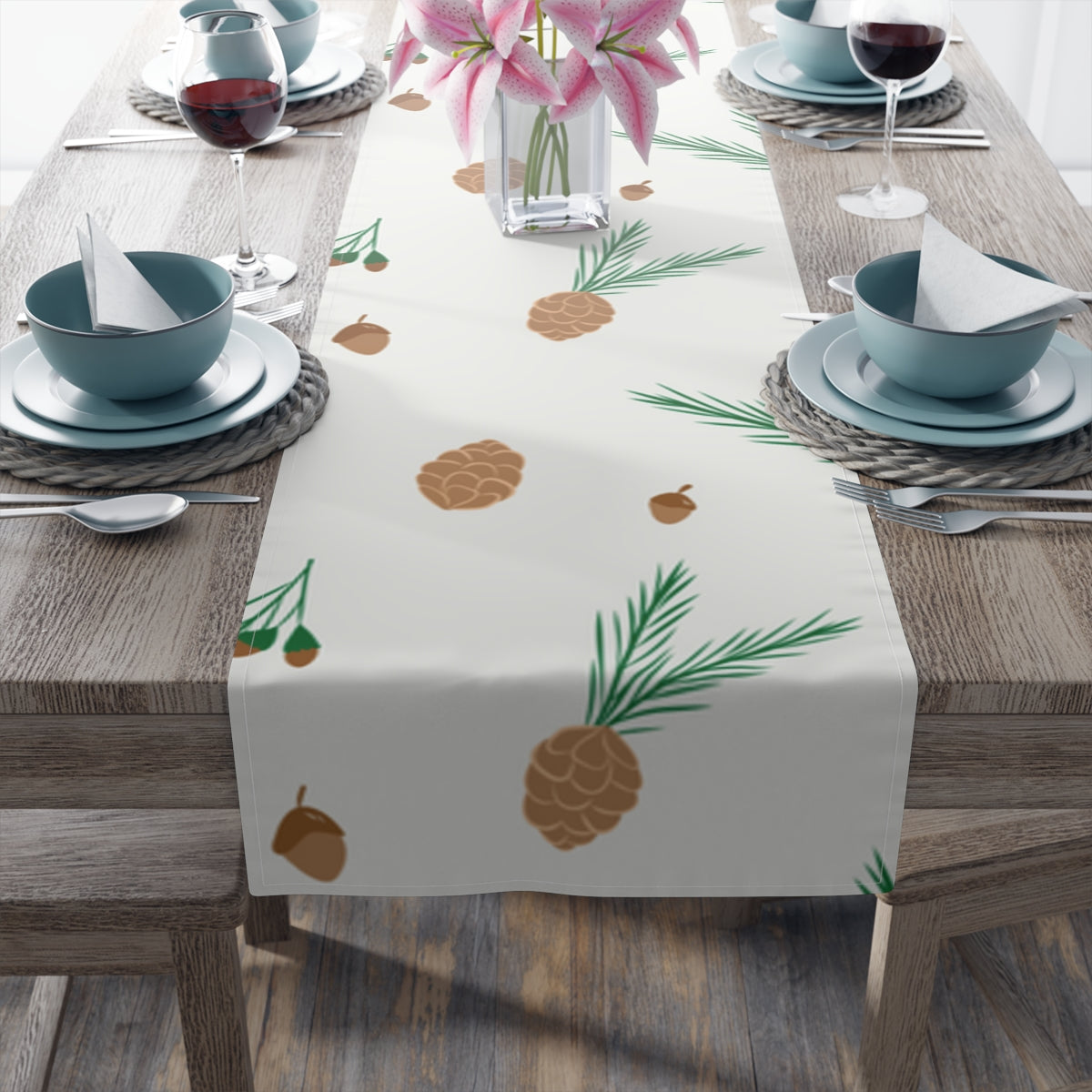 Holiday Table Runner - Pinecones & Acorns
