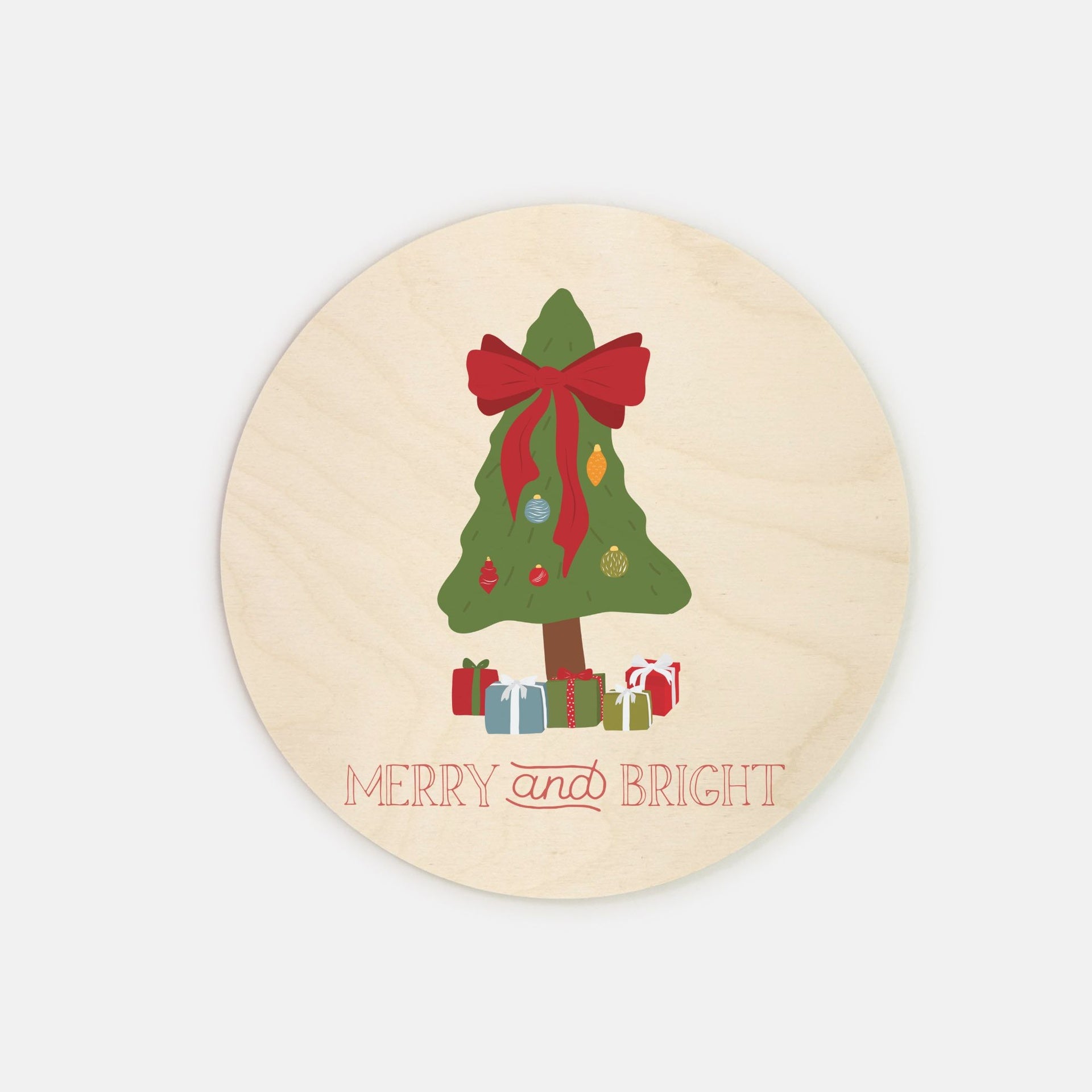 8" Round Wood Sign - Merry & Bright