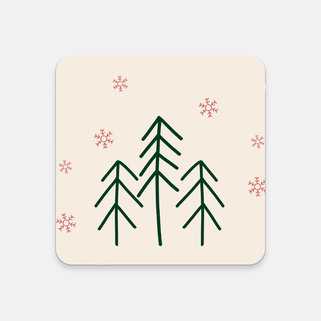 Cork Back Coaster - Evergreens & Red Snowflakes