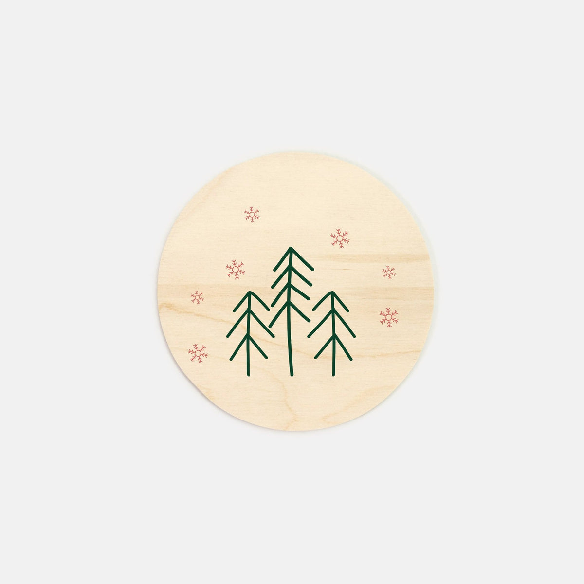 6" Round Wood Sign - Evergreens & Snowflakes