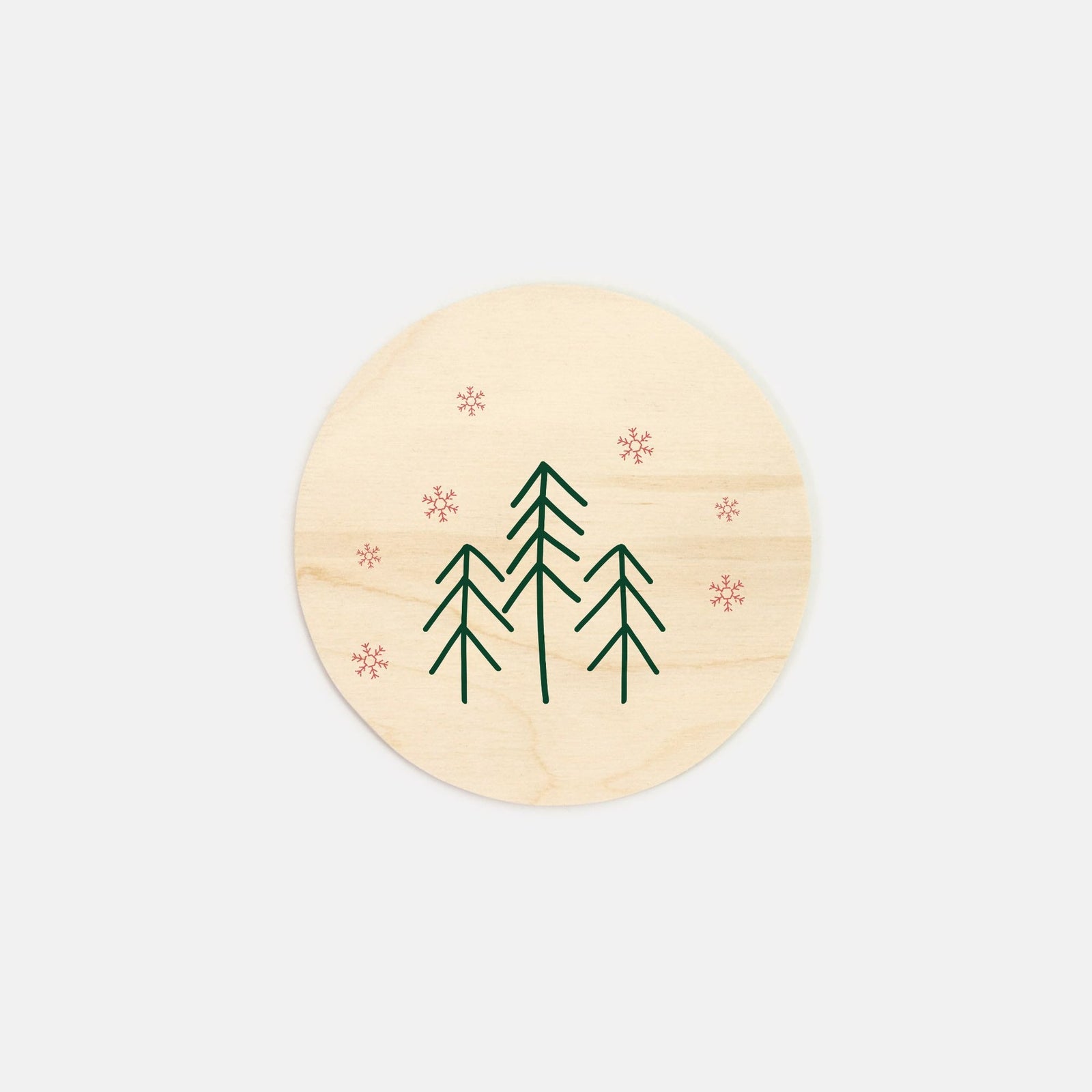 6" Round Wood Sign - Evergreens & Snowflakes