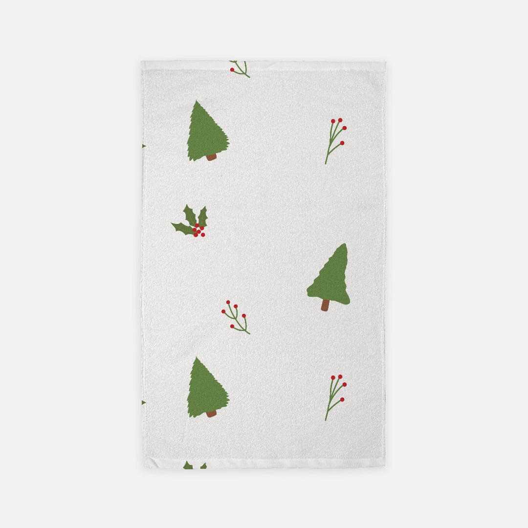 White Holiday Hand Towel - Evergreen Trees