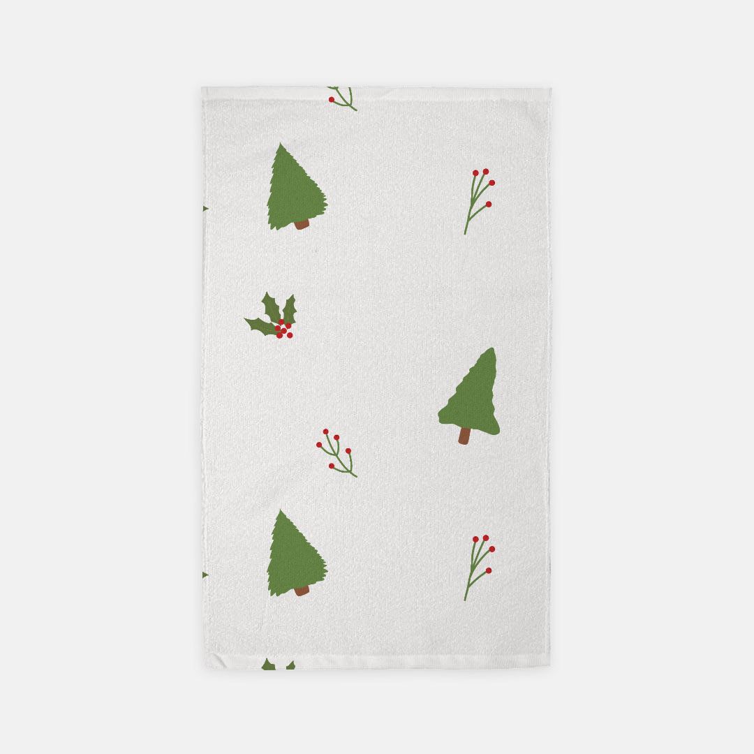 White Holiday Hand Towel - Evergreen Trees