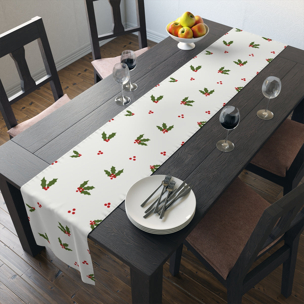 Holiday Table Runner - Red & Green Holly