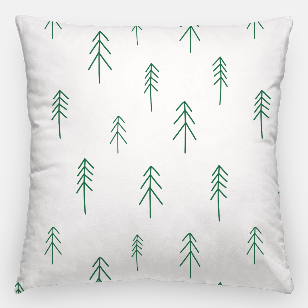 24x24 White Holiday Polyester Pillowcase - Evergreen Trees