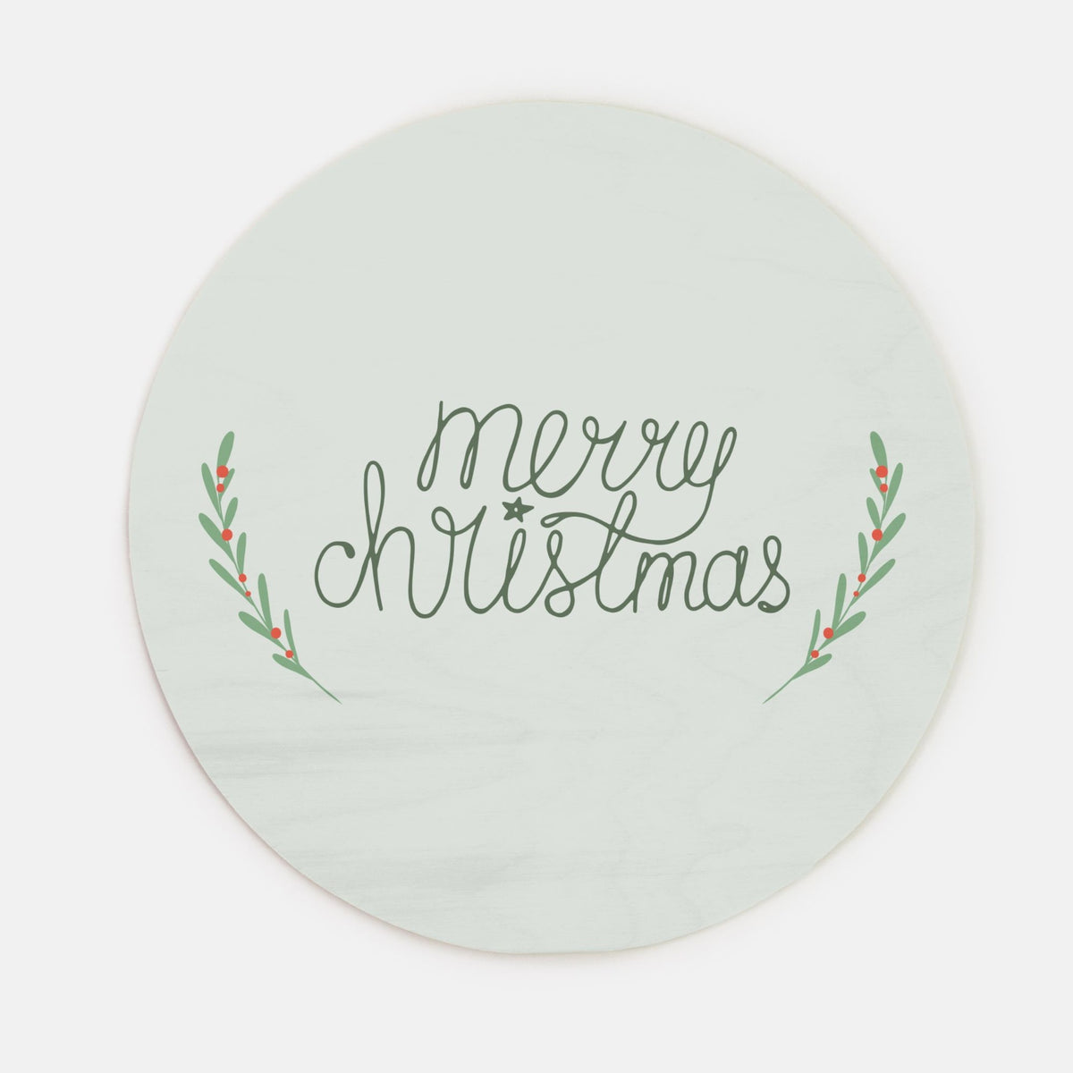 10" Green Round Wood Sign - Merry Christmas